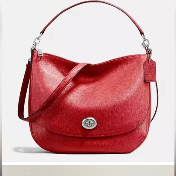 Coach Red Pebbled Leather Turnlock Hobo Purse Crossbody - Picture 1 of 12